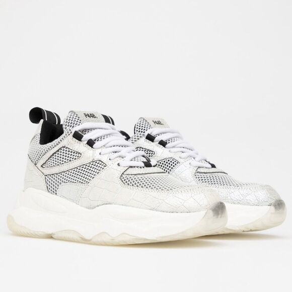 P448 Luke White Zebra Chunky Trainers Dad Sneakers Mesh & Iridescent Leather - Picture 1 of 10